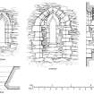 Exterior and Interior Elevations, Section and Plan of South Nave window
u.s.   u.d.