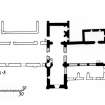 Iona, Iona Abbey.
Photographic copy of plan showing the development c.1200 AD to 1638.