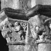 Iona, Iona Abbey.
View of South transept arch, capitals of East respond and South-East nook-shaft, depicting the sacrifice or slaughter of a cow.