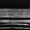 Detail of makers' nameplate (James Taylor & Co. Engineers, Birkenhead. 1874) on Steam Crane in Victoria Dock