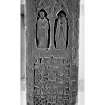Iona, Iona Abbey.
View of medieval grave-slab L76 carved with figures of nun and lay woman.