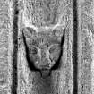 Iona, Iona Abbey Museum.
View of MacKinnon's Cross showing detail of cat's head carved into edge L83.