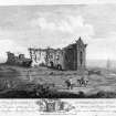 View from the South West.
insc. 'A view of the Castle of St Andrews from the South. To George Dempster of Dunichen Esq. Member for the City of St. Andrews.  This plate is humbly Dedicated by his most obedient Servant.  J. Oliphant.  London: Republished 1 July 1796 by Robert Wilkinson No. 58 Cornhill.  J. Oliphant delin.t  B.T. Pouncy sculp.'