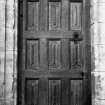 View of door in interior of St Salvator's Chapel.