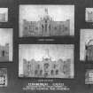 Photograph of Exhibition panel of 8 plans and elevations of Lorimer's proposal for the Scottish National War Memorial
