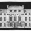 Photograph of drawing showing front elevation, possibly Traquair House.
