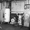Interior view of compressor house, emergency 'stand by' compressor, receiver and motor, Cardowan Colliery