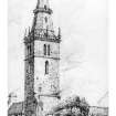 View of St Michael's Parish Church and Tower. Photographic copy of a pencil sketch by W F Lyon, 1870