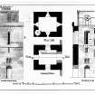 Photographic copy of drawing showing Ground Plan, South Elevation and Section C-D of Old Parish Church, Kirkcaldy
