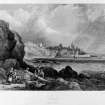 Photographic copy of an engraving of Crail from the west. Copied from 'A History of Fife', Vol III.