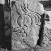 View of face of the Drummies Pictish symbol stone.