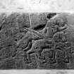 Dunkeld, Dunkeld Cathedral, Pictish Symbol Stone.
Detail of incised horseman.