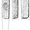 Publication drawing; carved stone (1), burial-ground, Killevin.