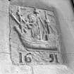 Detail of date stone portraying ship - 1651