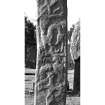 St Mary's Churchyard, Rothesay. Early Christian carved cross-shaft; view of obverse.