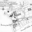 Bowmore Distillery.
Photographic copy of plan of land and property of Bowmore Distillery.
Titled: 'Plan showing houses, land and etc (in red) belonging to the Bowmore Distillery Company. Est. 1779'.
Ink. Scale: 
