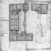 Ground floor plan of Well Court inscr; 'Brown's Court.  Water of Leith  Proposed Workmens Houses for J R Findlay Esq'