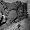 Rredhouses Woolen Mill, Islay.
Detail of wooden framed two cylinder carding machine.