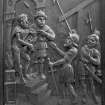 Traquair House chapel, interior
Detail of carved oak panel showing the Pontius Pilate delivering Our Lord to the Captain to be Crucified