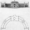 Inveraray Castle Estate, Maam Steading
Copy of engraving of elevation and plan of Maam Steading.
Insc. "Front view of the Duke of Argyll's Barn in Glenshira from the South. 1797. R. Scott, Sculpt. Edin.r"