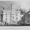 Photographic copy of engraving showing the interior quadrangle of the Castle