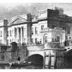 Edinburgh, Commercial Street, Customs House
Photographic copy of engraving showing Customs House in Leith with river and bridge in foreground
Copied from 'Modern Athens'. Insc. 'Custom House, Leith. Drawn by Tho. H Shepherd. Engraved by J Henshall'