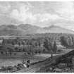 Edinburgh, Duddingston Loch, General
Photographic copy of engraving showing general view across Duddingston Loch looking towards the Pentland Hills
Copied from 'The Pentland Hills, from Duddingston Loch. Drawn by T H Shepherd. Engraved by L Byrne'