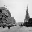View from east of Princes Street showing Calton Hill and Scott Monument, also showing horse-drawn carriages and carts, inscr; 'PRINCES STREET (FROM ROYAL INSTITUTION) EDINBURGH.'