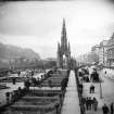 View from Waverley gardens looking west also showing the Castle, National Gallery and Scott Monument, inscr; 'PRINCES STREET & CASTLE. EDINBR'
