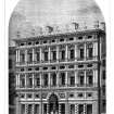Photographic copy of engraved view of facade of Life Association building.