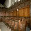 Interior view of King's College Chapel, Aberdeen, showing choir stalls from South East.