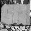View of Drainie no.17 cross slab fragment on display in Elgin Museum.