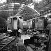 Falkirk, Wallace Street, Springfield Railway Yard, Interior
View of Falkirk Shed showing steam engine and carriages