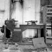 Hallside Steelworks, Interior
View of old joiners' shop showing Loudon Brothers wood-turning lathe
