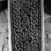 Oronsay Priory, grave-slab.
General view of grave-slab with interlace pattern carving.