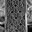 Oronsay Priory, grave slab.
General view of grave-slab with plant stem pattern carving.