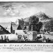 Inveraray, general.
Photographic copy of engraved general view.
Titled: 'To his Grace the Duke of Argyle This Prospect of Duniquich And Old Castle of Inveraray from the Market Place is most humbly Inscribed by his Grace's Most Dutiful Obedient Servant. Paul Sandby'.