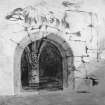 Photographic copy of a view into the well/Chapel, showing the carved face of the well mouth within.
Sepia ink on paper.