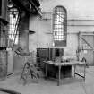 Paisley, MacDowall Street, Caledonia Engineering Works, Interior
View of boiler shop looking N showing hydraulic plate bending machine (maximum 2250 psi (75 tons) 9'' pin and maximum 1500psi (50 tons) 7 1/4'' pin)