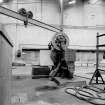 Paisley, MacDowall Street, Caledonia Engineering Works, Interior
View of boiler shop looking W showing shears of punching and shearing machine complete with lifting jib (made by G Edwards and Company)