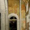Interior. North chapel, mural on west wall depicting scenes from the parable of the Ten Virgins.