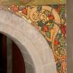 Interior. North chapel, detail of mural on west wall depicting a Celtic beast.