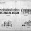 Gullane, East End, villas.
Photographic copy front, back and side elevations, section AA.
Titled:  'East End: Gullane:  Continuous Villas  Drawing No 2.'
Insc:  '35 Frederick Street Edinr. Jany 1900:'.
Insc on verso:  'East End Villas  Gullane'.
