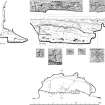 Scanned image of drawings showing section x-x1, elevation, plan and details of inscriptions in St Molaise's Cave, Holy Island, Arran
Page 61 of 'Gazetteer of Early Medieval Sculpture in the West Higlands and Islands'