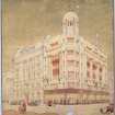 Sketch elevation of proposed new frontage of Binns, Princes Street, Edinburgh, later known as House of Fraser.