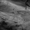 Kirkton Burn, oblique aerial view, taken from the NE, centred on two scooped settlements amidst cultivation remains.