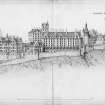 South west elevation showing the proposed additions and restorations by F.T. Dollman.