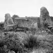 View of recumbent stone and flankers.
Original negative captioned 'Auchquhorthies Stone Circle, near Inverurie Rec Stone from inside of Circle Nov 1908'.
