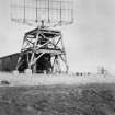 Copy of historic photograph showing detail of radar aerial and mast.  The transmitter/receiver  block is visible to the rear of the mast.