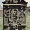 Perth, Greyfriars Burial Ground. Reverse face of gravestone, trade emblems of the Perth Glovers.